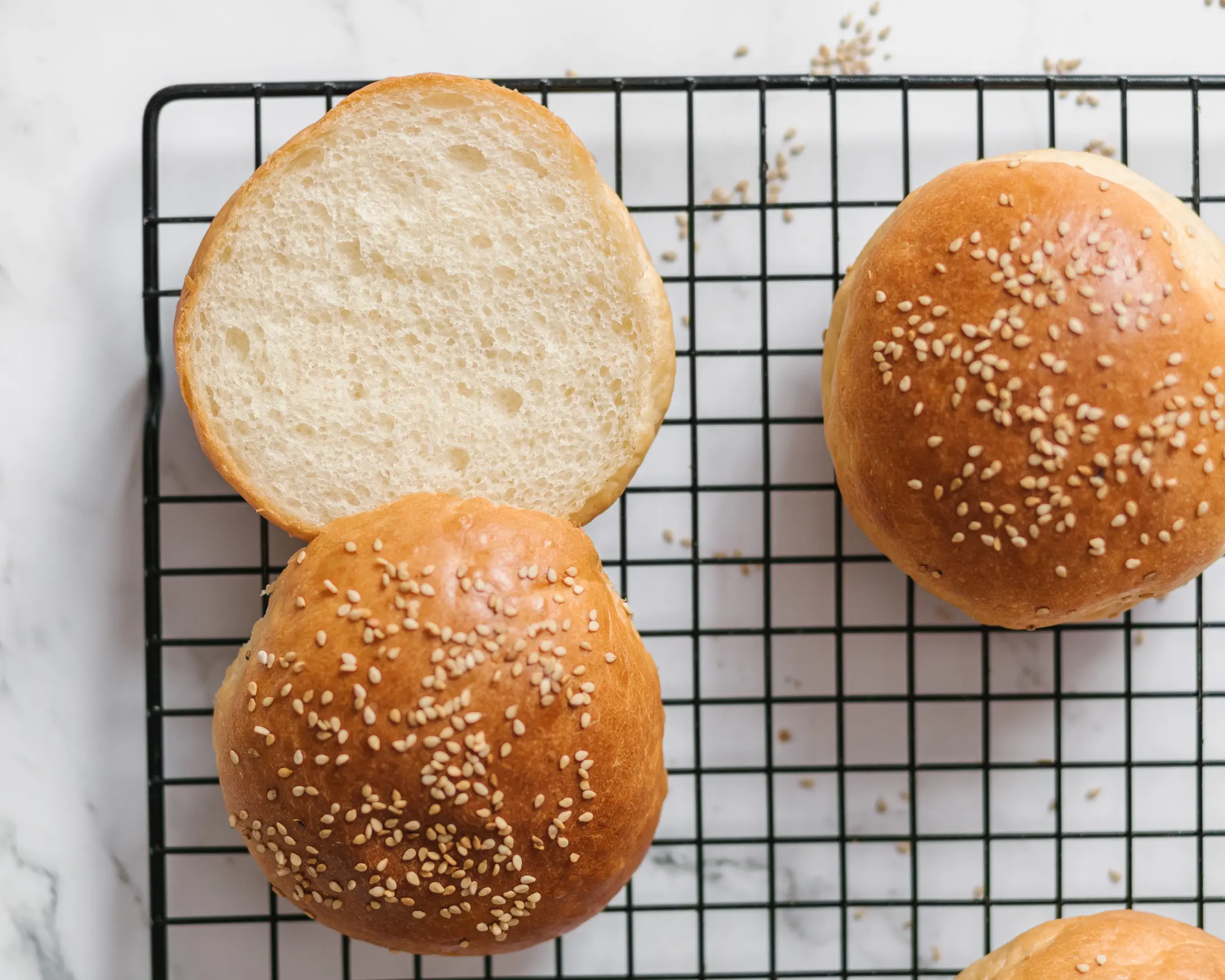 Burger buns cut. Burger buns cut.